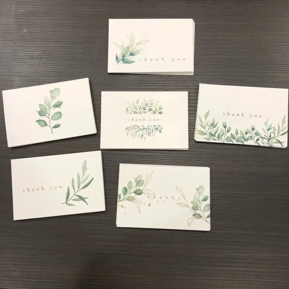 GOOJI Green & Gold‎ Watercolor Botanical THANK YOU Note Cards in 6 Patterns